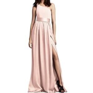 Vera Wang White Size 4 SM Baby Pink One Shoulder Satin Gown Bridesmaid Grecian